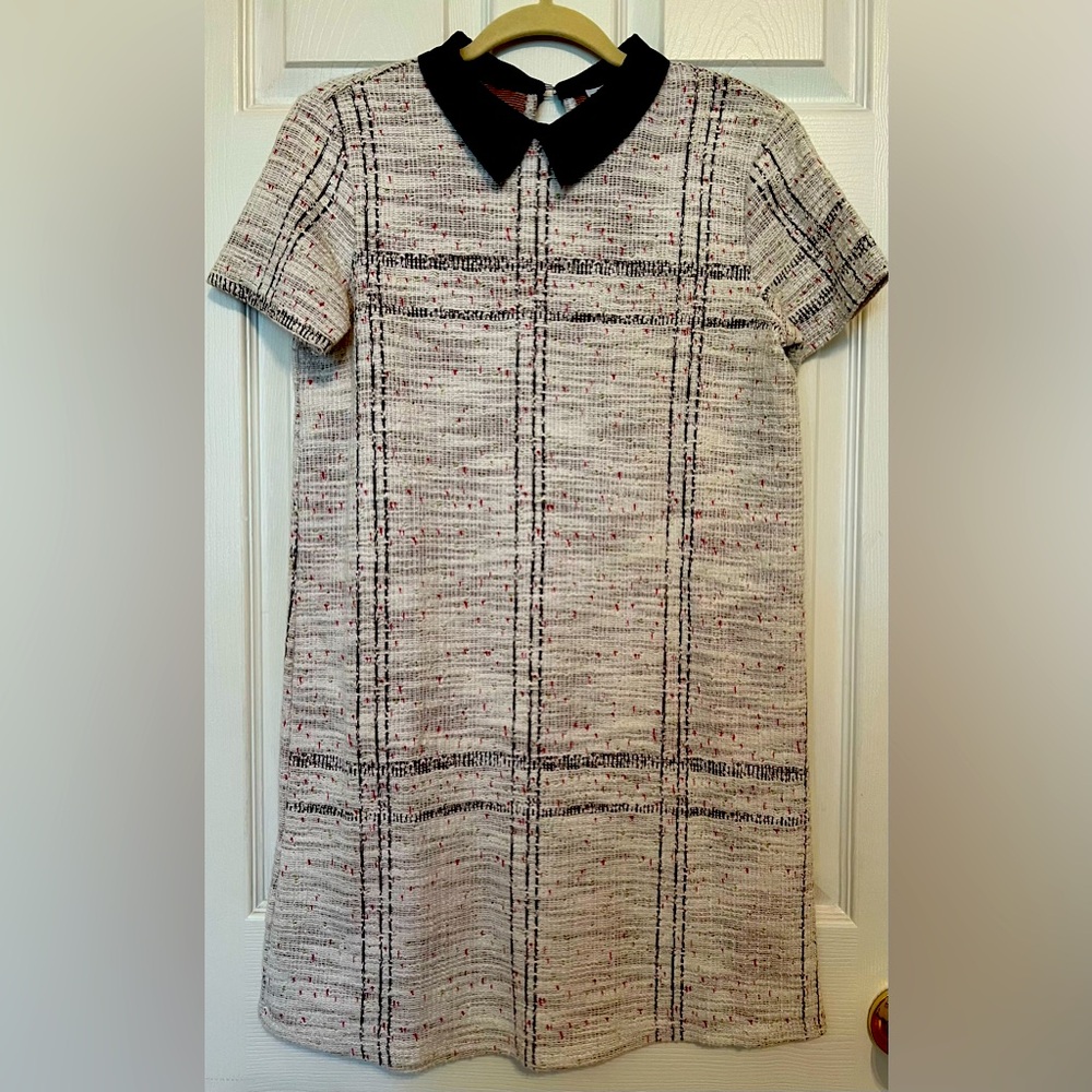 Zara Stylish shortsleeved, collared tweed mini shift dress. Size S